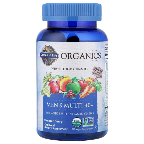 52-43.jpg Garden of Life - Organics Gomas de Multivitamínico para Homens Acima de 40 Anos Frutos Silvestres Orgânicos 120 Gomas Veganas