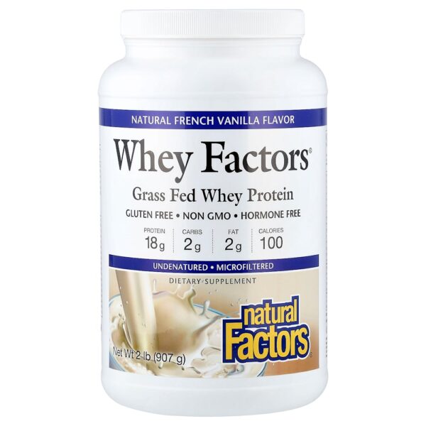 Natural Factors - Whey Factors Whey Protein de Gado Criado no Pasto Baunilha Francesa Natural 907 g