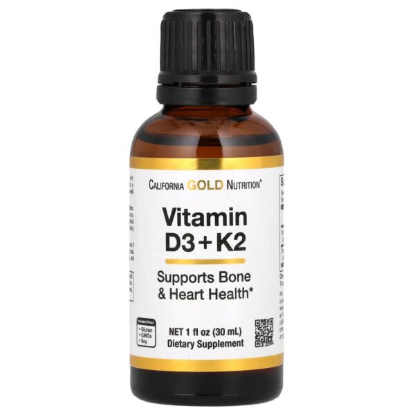 55-7.jpg California Gold Nutrition - Vitamina D3 + K2 como MK4 25 mcg (1000 UI) 30 ml