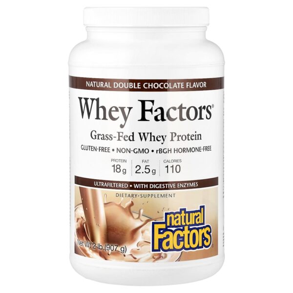 Natural Factors - Whey Factors Whey Protein de Gado Criado no Pasto Chocolate Duplo Natural 907 g