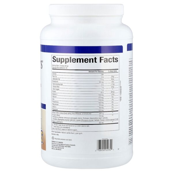 Natural Factors - Whey Factors Whey Protein de Gado Criado no Pasto Baunilha Francesa Natural 907 g