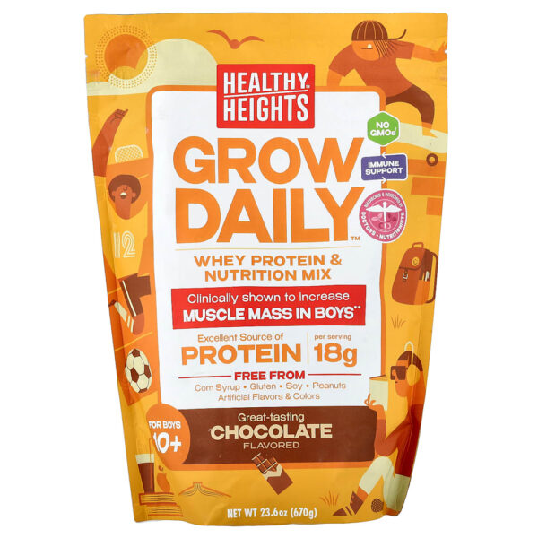 Healthy Heights - Grow Daily Mistura de Nutrição e Whey Protein Para crianças acima de 10 Anos Chocolate 670 g