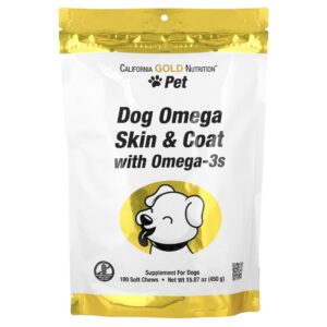 California Gold Nutrition - Pet Para Cães Ômega para a Pele e os Pelos com Ômega-3 180 Cápsulas Mastigáveis 450 g