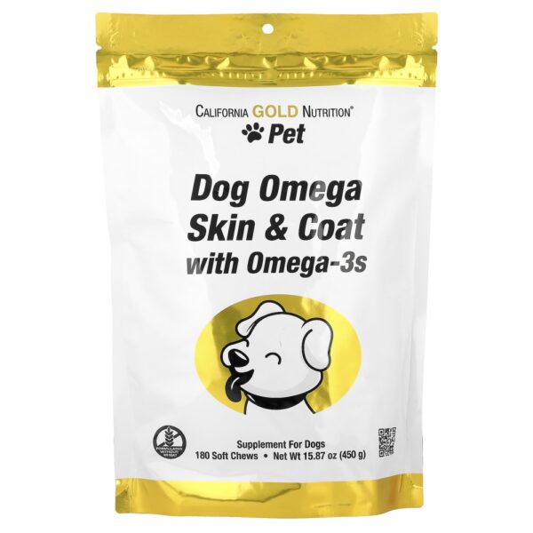 California Gold Nutrition - Pet Para Cães Ômega para a Pele e os Pelos com Ômega-3 180 Cápsulas Mastigáveis 450 g
