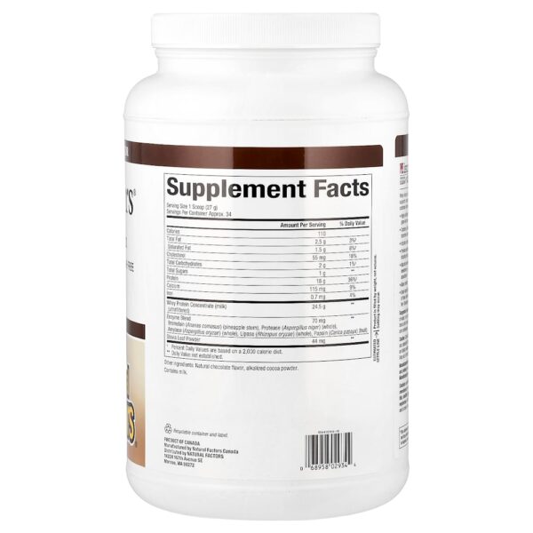 Natural Factors - Whey Factors Whey Protein de Gado Criado no Pasto Chocolate Duplo Natural 907 g