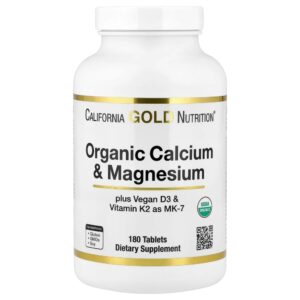 California Gold Nutrition - Cálcio e Magnésio Orgânicos mais D3 e K2 180 Comprimidos