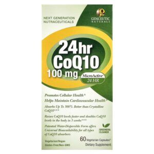 Genceutic Naturals - CoQ10 de 24 horas 100 mg 60 Vegetarian Capsules