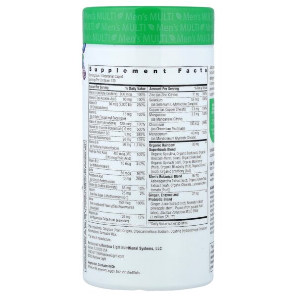 Rainbow Light - Men's One+ Nutrientes de Alimentos Reais 120 Cápsulas Vegetarianas