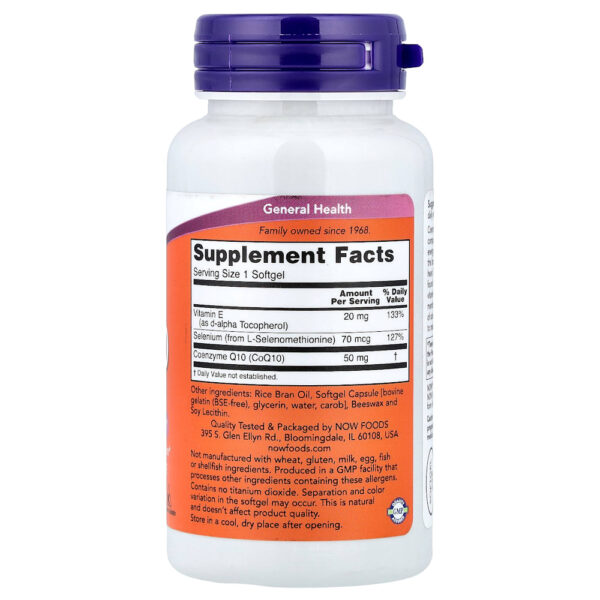 NOW Foods - CoQ10 Com Selênio e Vitamina E 100 Cápsulas Softgel