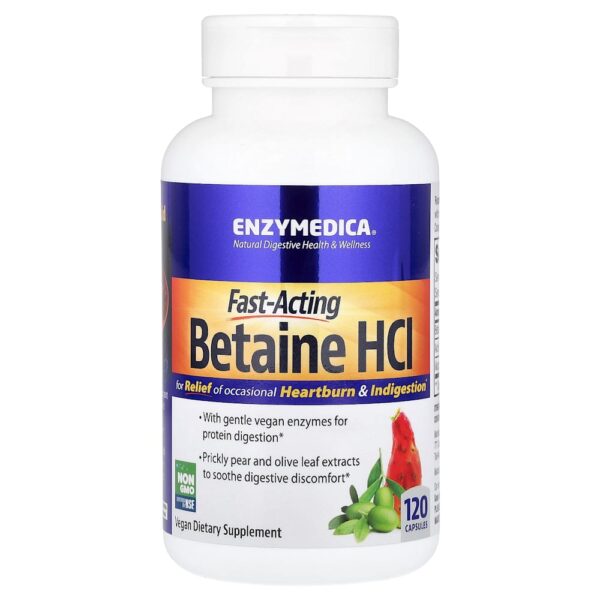 Enzymedica - Cloridrato de Betaína de Ação Rápida 120 Cápsulas