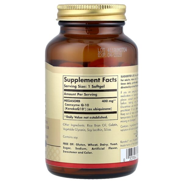 Solgar - Megasorb CoQ-10 400 mg 60 Cápsulas Softgel
