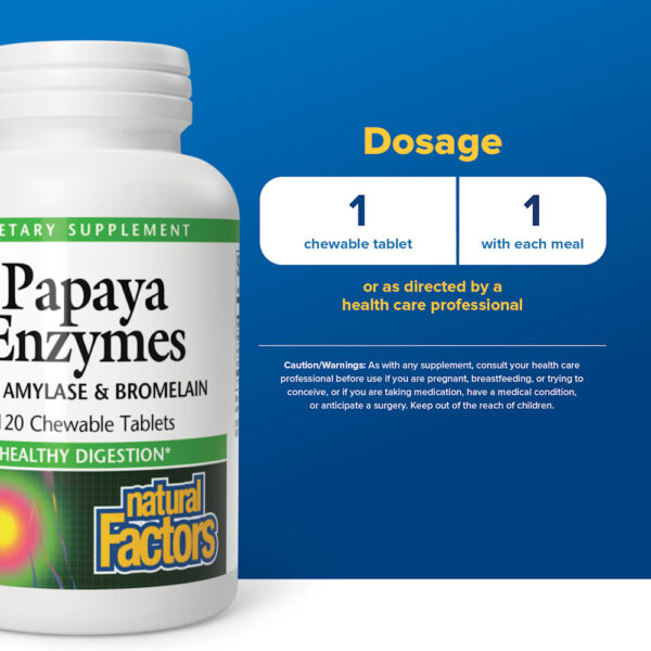 Natural Factors - Enzimas de Mamão Papaia com Amilase e Bromelina 120 Comprimidos Mastigáveis