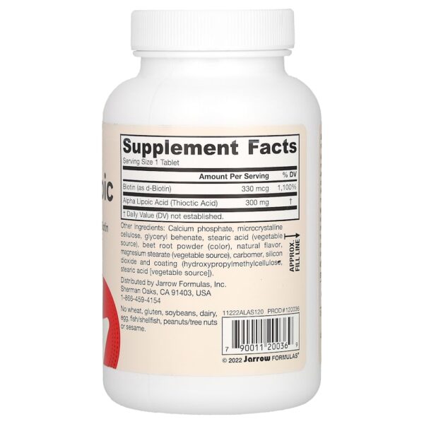 Jarrow Formulas - Alpha Lipoic Sustain com Biotina 300 mg 120 Comprimidos