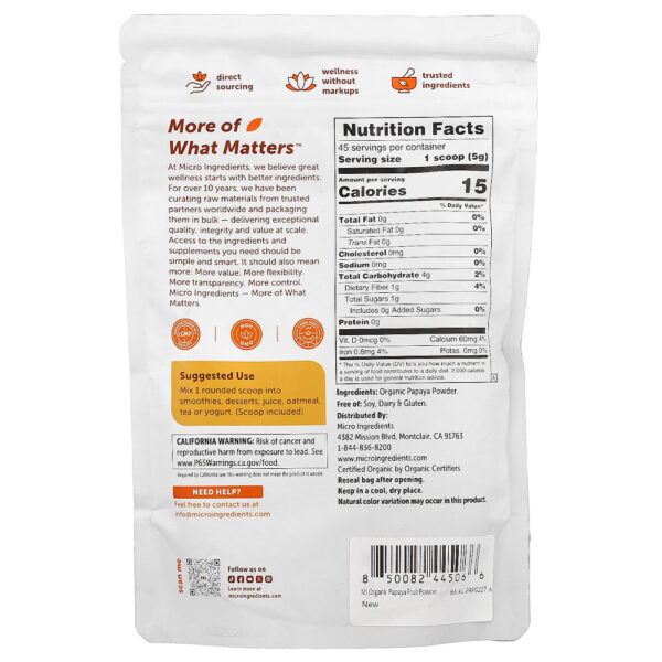 Micro Ingredients - Mamão Orgânico em Pó 227 g
