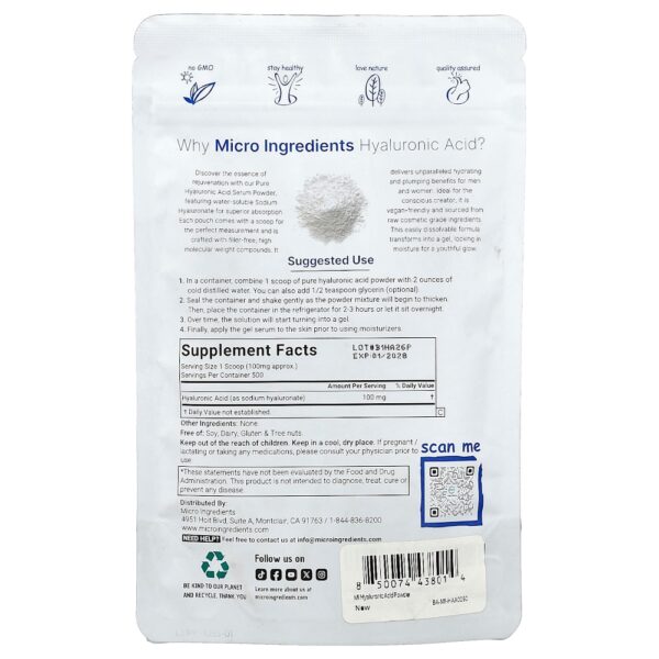 Micro Ingredients - Ácido Hialurônico em Pó 50 g