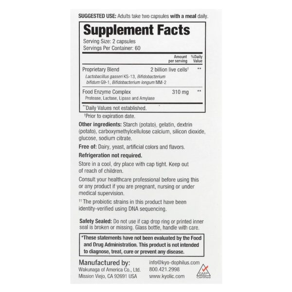 Kyolic - Kyo-Dophilus Enzyme+ Probiotic 120 Cápsulas