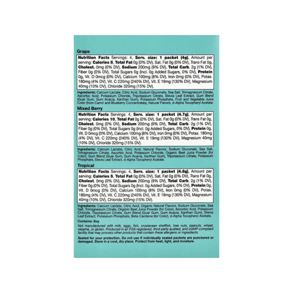 HydrationUP Mistura para Bebida de Eletrólitos com Lactato de Cálcio Vitaminas C e E Sabores Variados 20 Embalagens 4g Cada - California Gold Nutrition