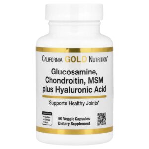 California Gold Nutrition - Glicosamina Condroitina MSM mais Ácido Hialurônico 60 Cápsulas Vegetais