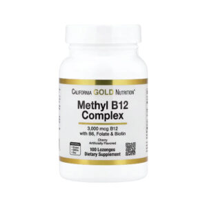 74a59adbff05485eae2c73b66b5c6191-hvikpie170.jpg Complexo de Metil B12 com Folato Biotina e Vitamina B6 Cereja 100 Pastilhas - California Gold Nutrition