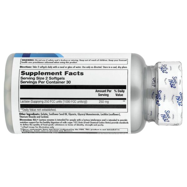 75-22.jpg KAL - Enzima Lactase 60 Cápsulas Softgel (125 mg por Cápsula Softgel)