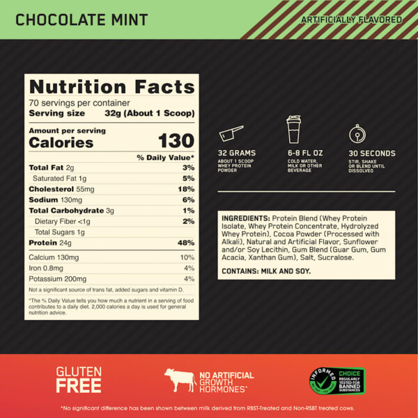 Optimum Nutrition - Gold Standard 100% Whey Chocolate e Menta 2,24 kg