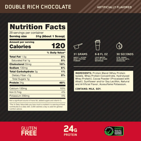 Optimum Nutrition - Gold Standard 100% Proteína Whey Chocolate Extra Forte 899 g