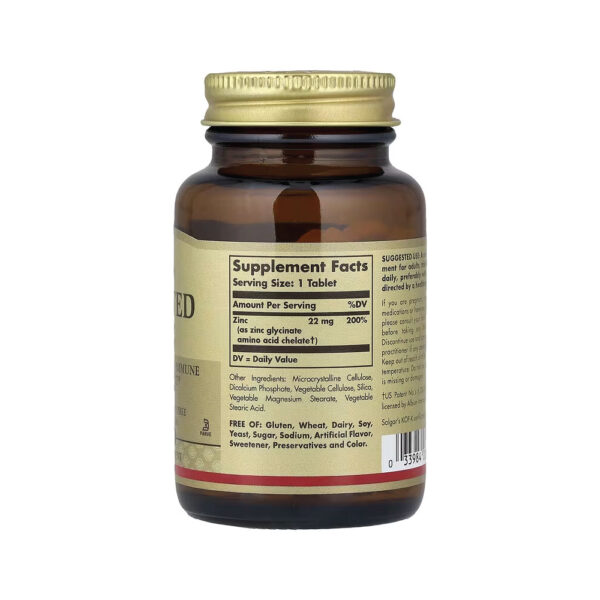 Zinco Quelato Chelated Zinc 22mg 100 Comprimidos - Solgar