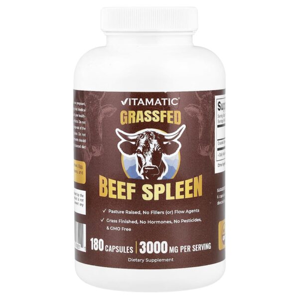 Vitamatic - Baço Bovino de Gado Criado no Pasto 180 Cápsulas (500 mg por Cápsula)
