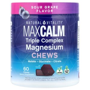 Natural Vitality - MaxCalm Cápsulas Mastigáveis de Magnésio e Complexo Triplo Uva Azeda 60 Cápsulas Mastigáveis (150 mg por Cápsula Mastigável)