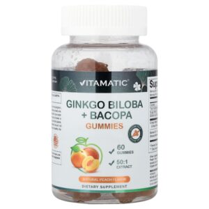 Vitamatic - Gomas de Ginkgo biloba + Bacopa Sabor Natural de Pêssego 60 Gomas