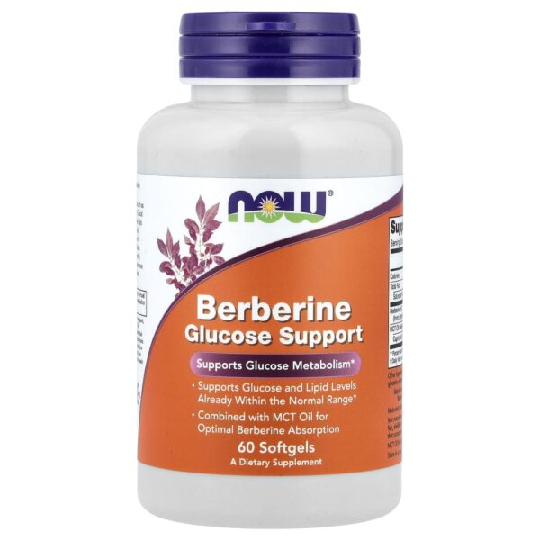 NOW Foods - Suporte de Glicose Berberina 60 Cápsulas Softgel
