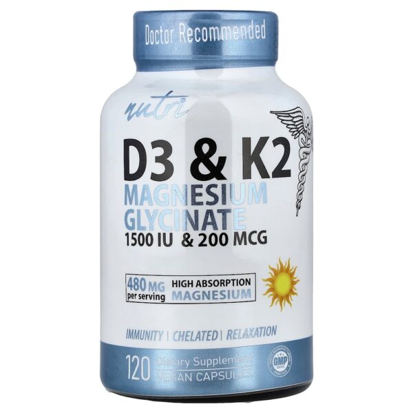 8-200.jpg Nutri - Vitaminas D3 e K2 Glicinato de Magnésio 120 Cápsulas Veganas