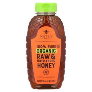 Nate's Honey - 100% Mel Orgânico Puro Cru e Não Filtrado 454 g