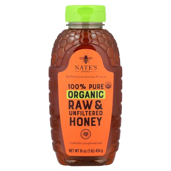 Nate's Honey - 100% Mel Orgânico Puro Cru e Não Filtrado 454 g