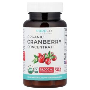 Pure Co. - Concentrado de Cranberry Orgânico 60 Cápsulas Veganas (500 mg por Cápsula)