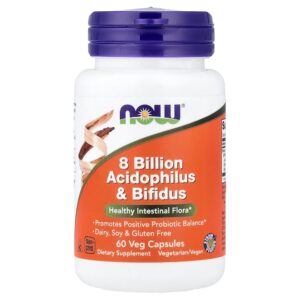 NOW Foods - 8 Bilhões de Acidophilus e Bifidus 60 Cápsulas Vegetais