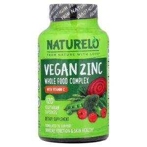 NATURELO - Zinco Vegano com Vitamina C 120 Cápsulas Vegetarianas