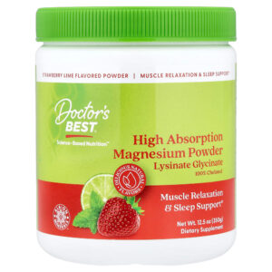 Doctor's Best - Magnésio em Pó de Alta Absorção Morango e Limão 350 g