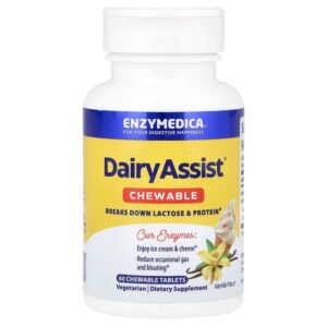 8-534.jpg Enzymedica - Mastigável DairyAssist Baunilha 60 Comprimidos Mastigáveis