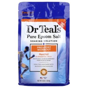 Dr. Teal's - Solução de Absorção Pura de Sal de Epsom Pré e Pós-Treino Mentol e Óleos Essenciais 1,36 kg (1,36 kg)