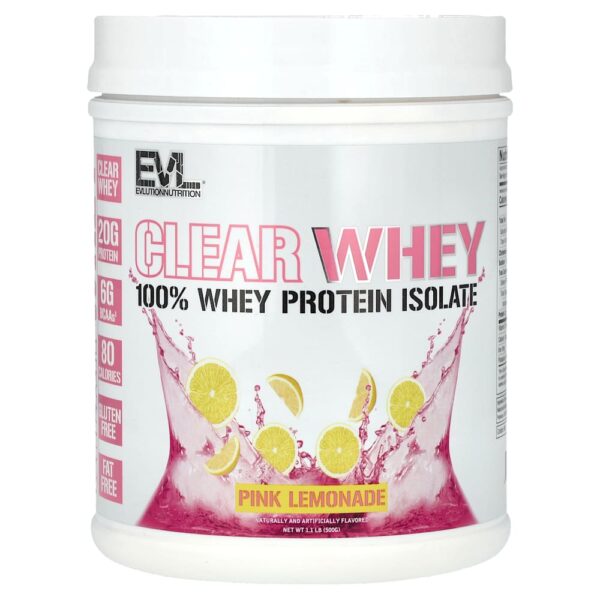 EVLution Nutrition - Clear Whey 100% Isolado de Proteína Whey Limonada Rosa 500 g