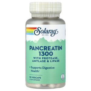 Solaray - Pancreatina 1300 com Protéase Amilase e Lipase 90 VegCaps
