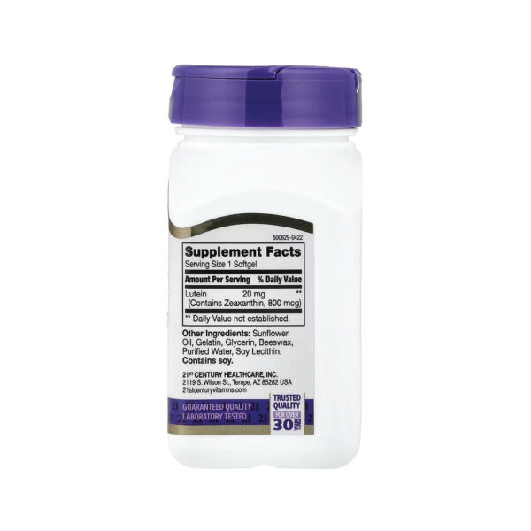 81bf1e3a4c4544b6aacca6f514ea7308-trl3qx3p1t.jpg Luteína 20mg 60 Cápsulas Softgel - 21st Century