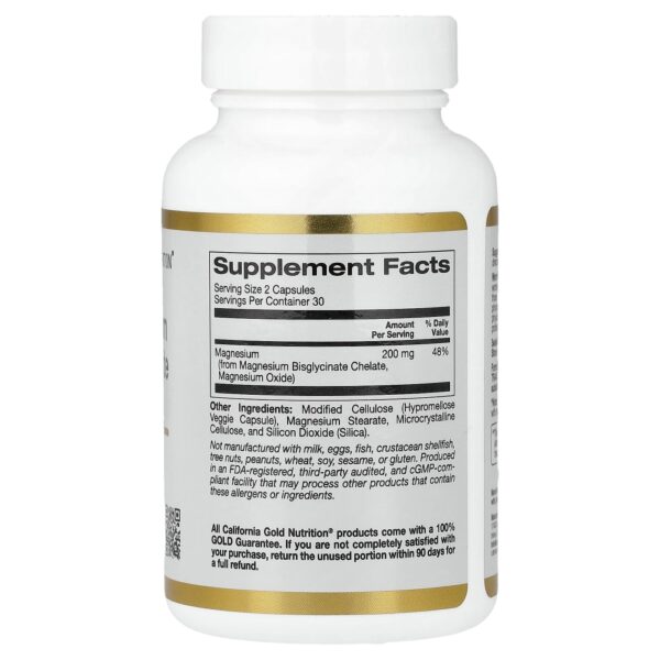 California Gold Nutrition - Bisglicinato de Magnésio Quelato Albion TRAACS 60 Cápsulas Vegetais (100 mg por Cápsulas)