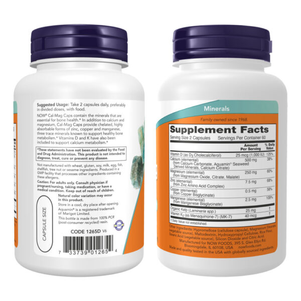 Cal-Mag Caps com Vitaminas D e K 240 Cápsulas - Now Foods