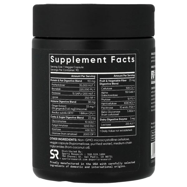 Sports Research - Enzimas Digestivas À Base de Plantas 90 Cápsulas Vegetais