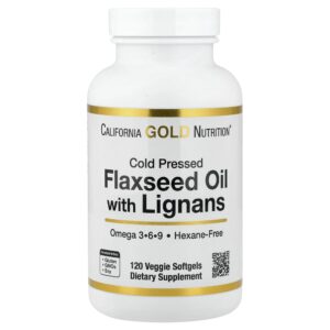 California Gold Nutrition - Óleo de Linhaça Prensado a Frio com Lignanas 120 Cápsulas Softgel Vegetais (1 g por Cápsula Softgel)
