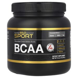 California Gold Nutrition - Sport BCAA em Pó AjiPure Aminoácidos de Cadeia Ramificada com L-Leucina L-Isoleucina e L-Valina 454 g