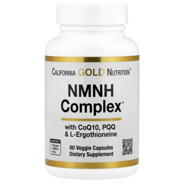 California Gold Nutrition - Complexo NMNH com CoQ10 PQQ e L-Ergotioneína 60 Cápsulas Vegetais