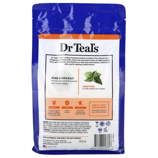 Dr. Teal's - Solução de Absorção Pura de Sal de Epsom Pré e Pós-Treino Mentol e Óleos Essenciais 1,36 kg (1,36 kg)